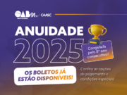 Boletos da anuidade 2025 já está disponível