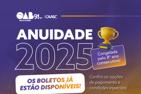 Boletos da anuidade 2025 já está disponível