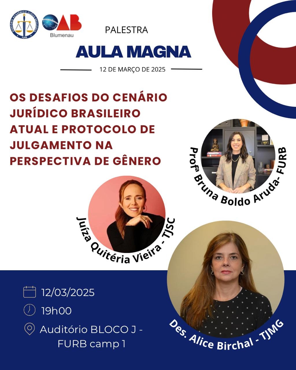 Aula Magna do Curso de Direito da FURB contará com apoio institucional da OAB Blumenau