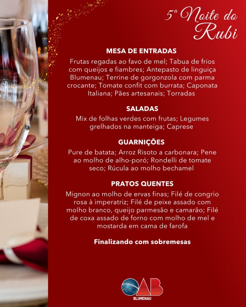 OAB Blumenau promove a 5ª edição da Noite do Rubi em homenagem ao Mês da Advocacia