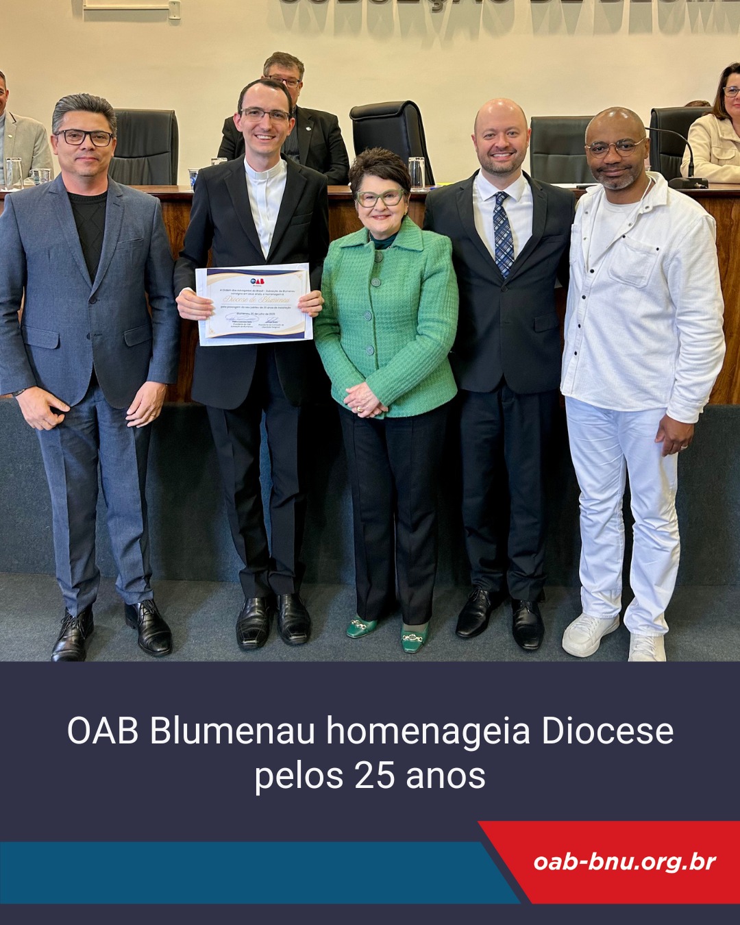 OAB Blumenau homenageia Diocese pelos 25 anos de fundação com solenidade especial