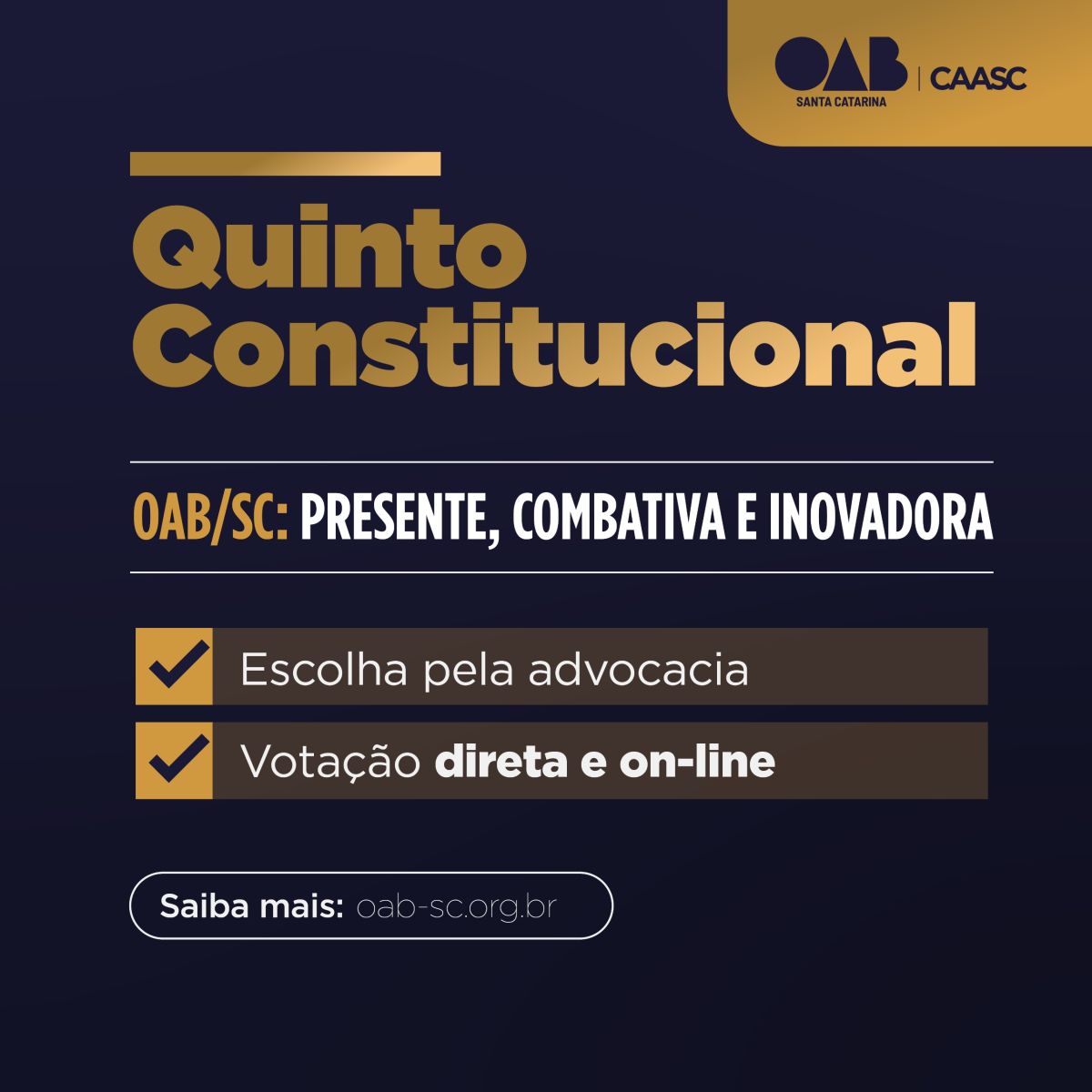 OAB Blumenau incentiva advocacia a participar da escolha do Quinto Constitucional do TJSC