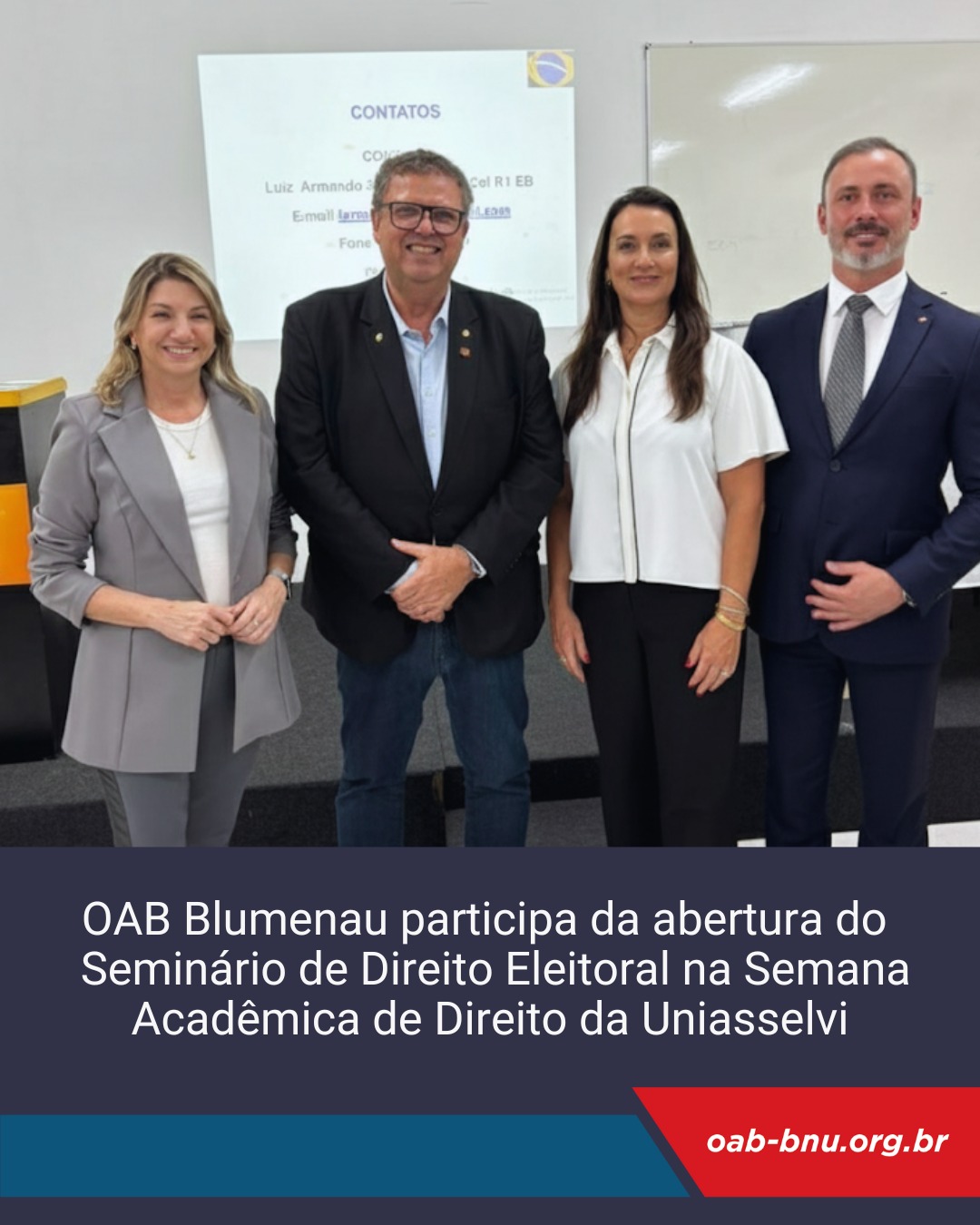 OAB Blumenau participa da abertura do Primeiro Seminário de Direito Eleitoral na Semana Acadêmica de Direito da Uniasselvi