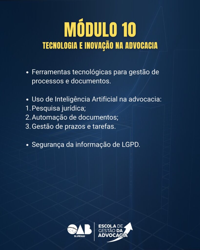 Escola de Gestão da Advocacia OAB Blumenau promove segundo evento sobre gestão como instrumento de resultados