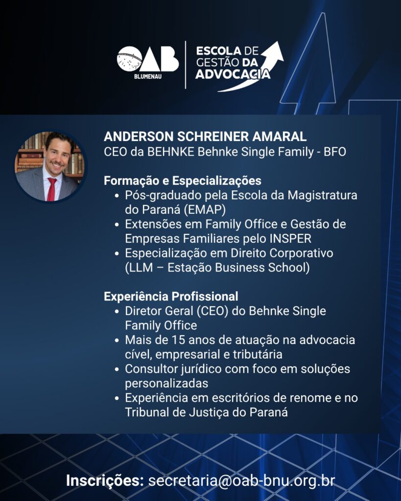 Escola de Gestão da Advocacia OAB Blumenau promove segundo evento sobre gestão como instrumento de resultados