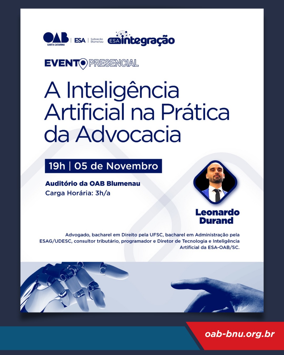OAB Blumenau promove palestra sobre o uso da Inteligência Artificial na prática da advocacia