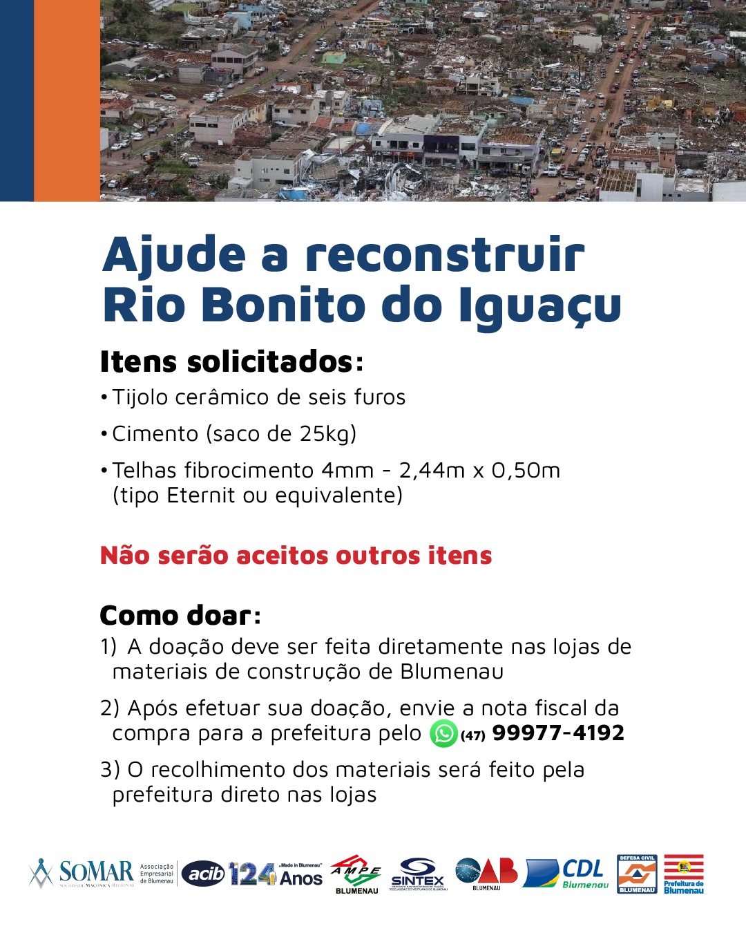 OAB Blumenau participa de corrente solidária em apoio à reconstrução de Rio Bonito do Iguaçu (PR)