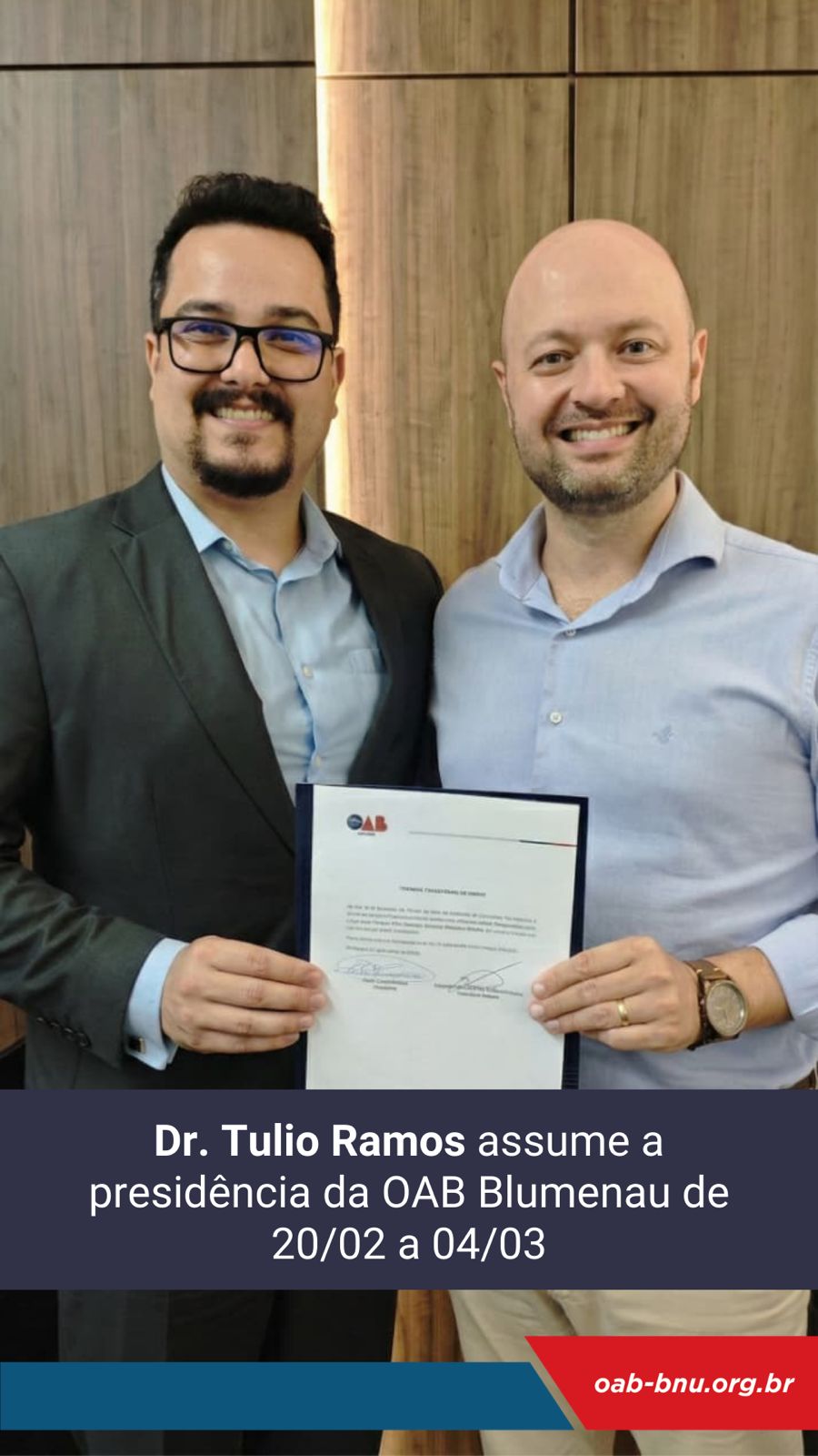 OAB Blumenau realiza transferência temporária da Presidência e reforça modelo de gestão compartilhada