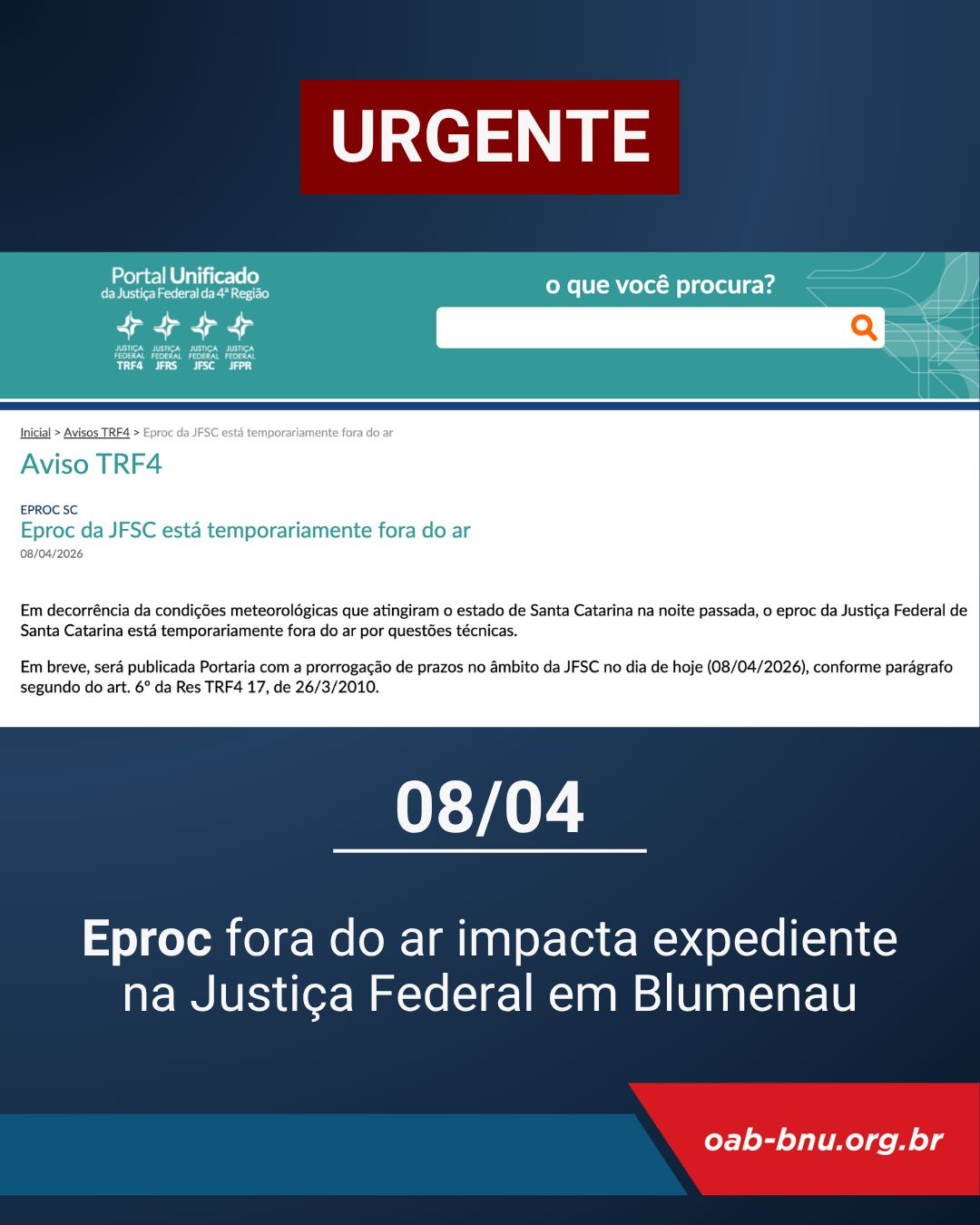 ATENÇÃO: Eproc fora do AR