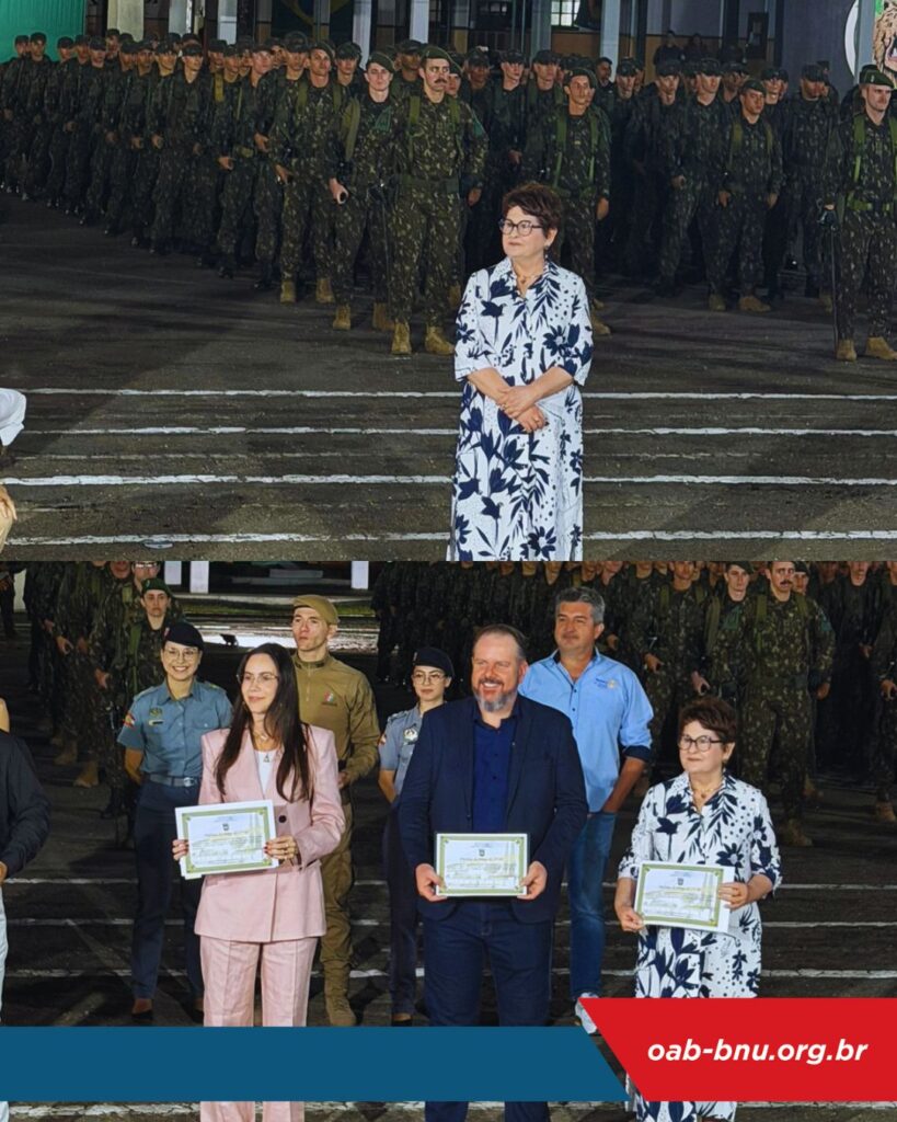 OAB Blumenau prestigia solenidade no 23º BI e celebra homenagem “Amigos do Batalhão” à vice-presidente Maria Teresinha Erbs