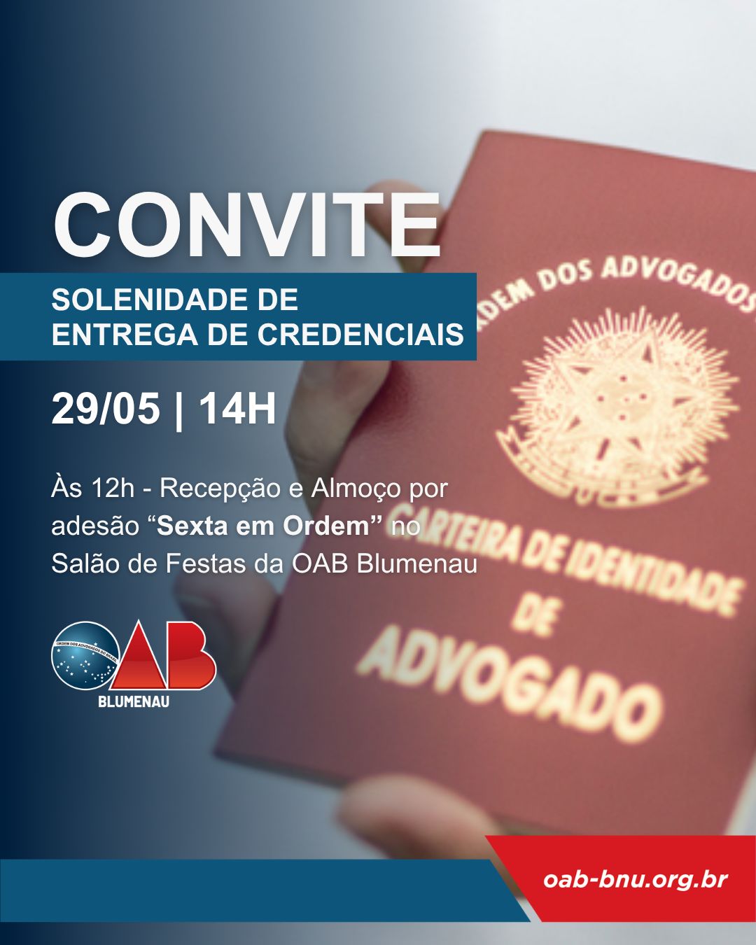 OAB Blumenau realiza cerimônia de entrega de credenciais para novos advogados e advogadas nesta sexta-feira