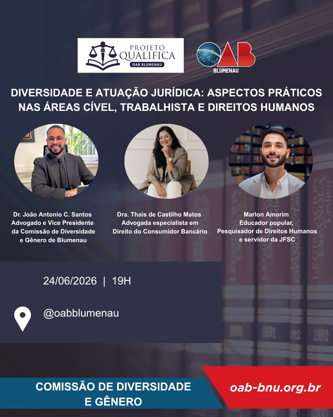 Projeto Qualifica debate diversidade e atuação jurídica em live promovida pela OAB Blumenau Projeto Qualifica debate diversidade e atuação jurídica em live promovida pela OAB Blumenau