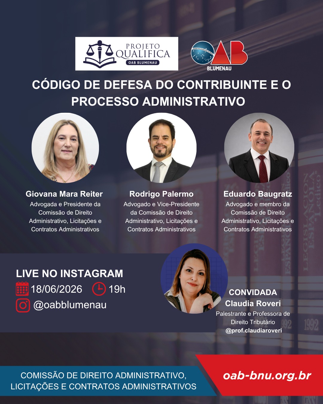 OAB Blumenau promove live sobre o novo Código de Defesa do Contribuinte e os impactos da Lei Complementar nº 225/2026 OAB Blumenau promove live sobre o novo Código de Defesa do Contribuinte e os impactos da Lei Complementar nº 225/2026