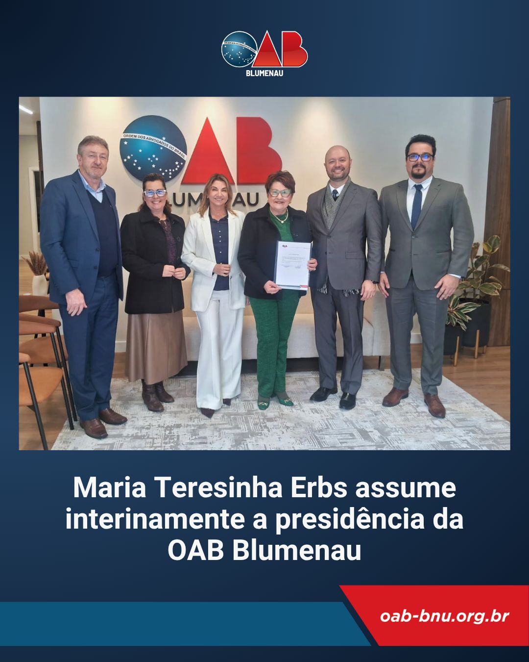 Vice-presidente assume interinamente a Presidência da OAB Blumenau Vice-presidente assume interinamente a Presidência da OAB Blumenau