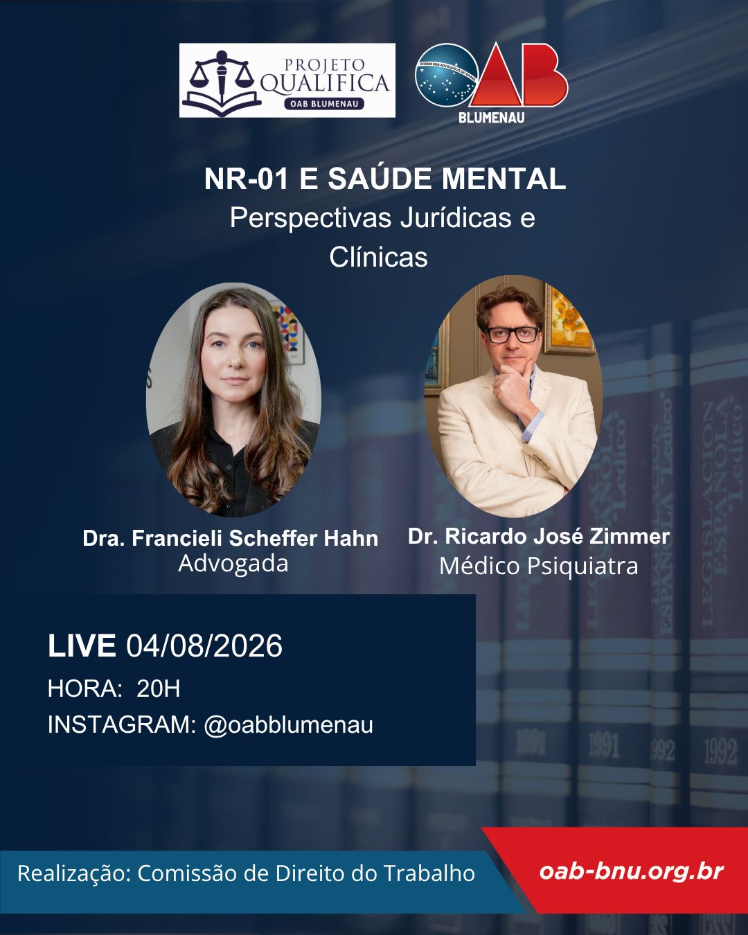 OAB Blumenau promove live sobre saúde mental no trabalho e os impactos da NR-1 nas relações profissionais OAB Blumenau promove live sobre saúde mental no trabalho e os impactos da NR-1 nas relações profissionais
