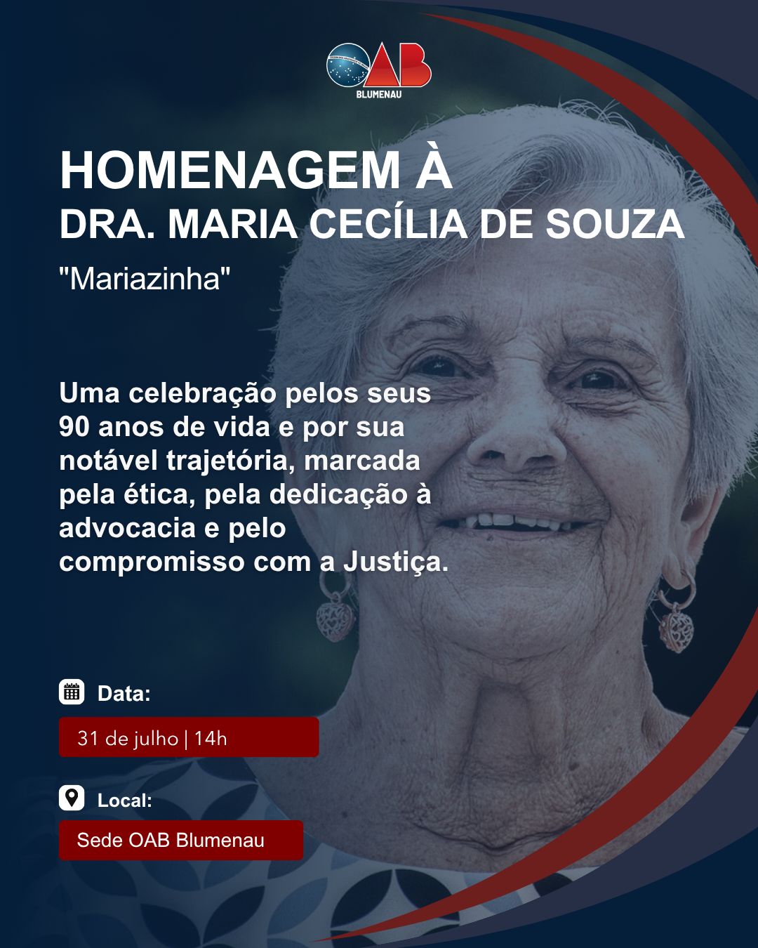 OAB Blumenau homenageia a advogada Maria Cecília de Souza pelos 90 anos e por sua trajetória na advocacia OAB Blumenau homenageia a advogada Maria Cecília de Souza pelos 90 anos e por sua trajetória na advocacia