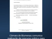 Câmara de Blumenau comunica realização de concurso público para o cargo de Procurador