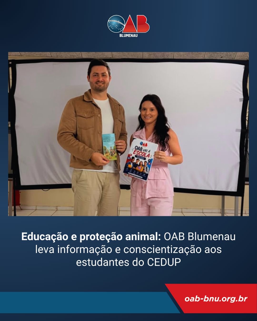Educação e proteção animal: OAB Blumenau leva informação e conscientização aos estudantes do CEDUP