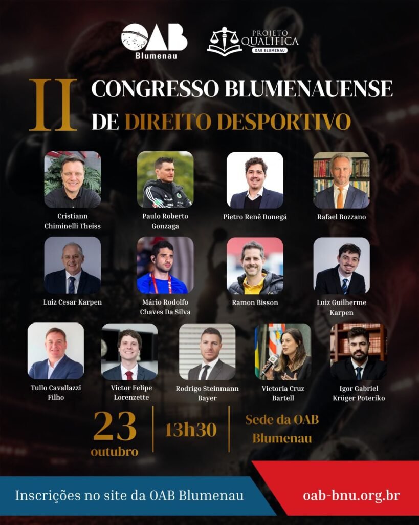 II Congresso Blumenauense de Direito Desportivo debate os desafios jurídicos e a gestão do esporte moderno