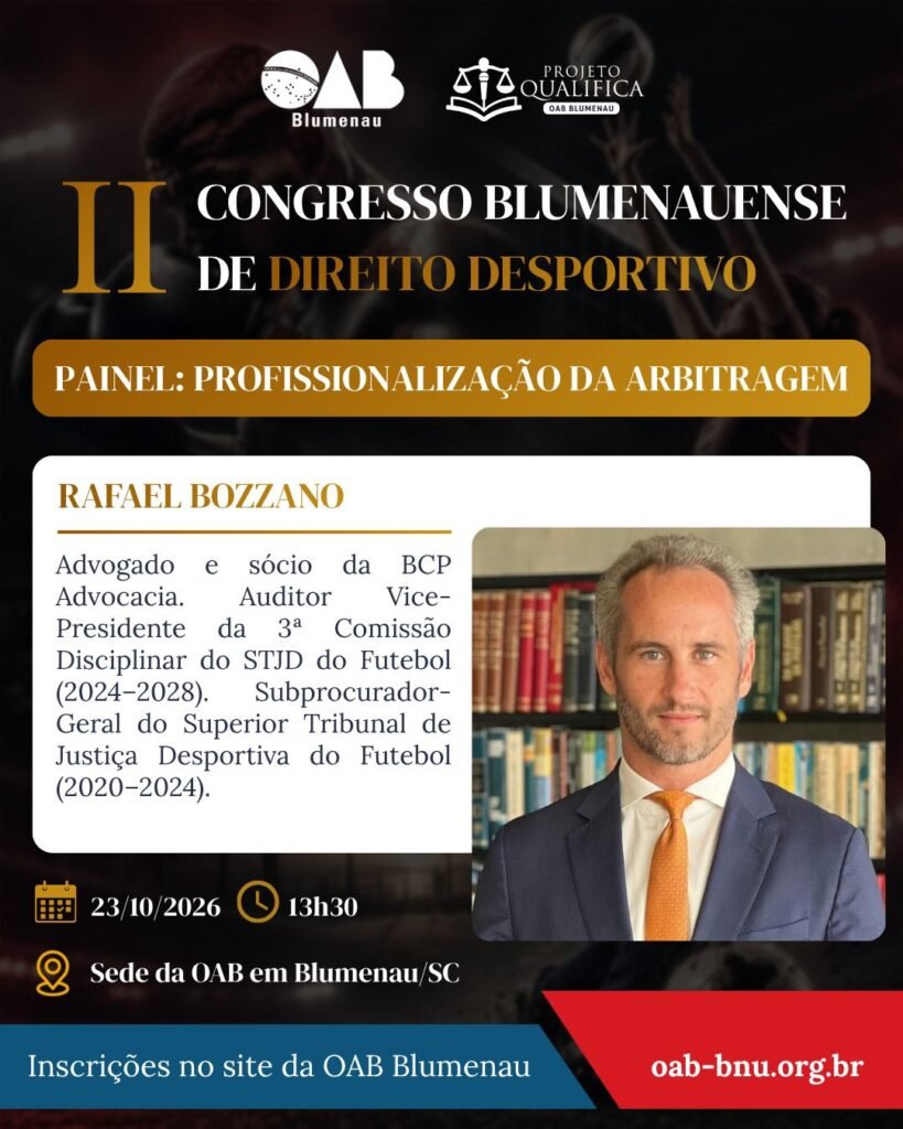II Congresso Blumenauense de Direito Desportivo debate os desafios jurídicos e a gestão do esporte moderno