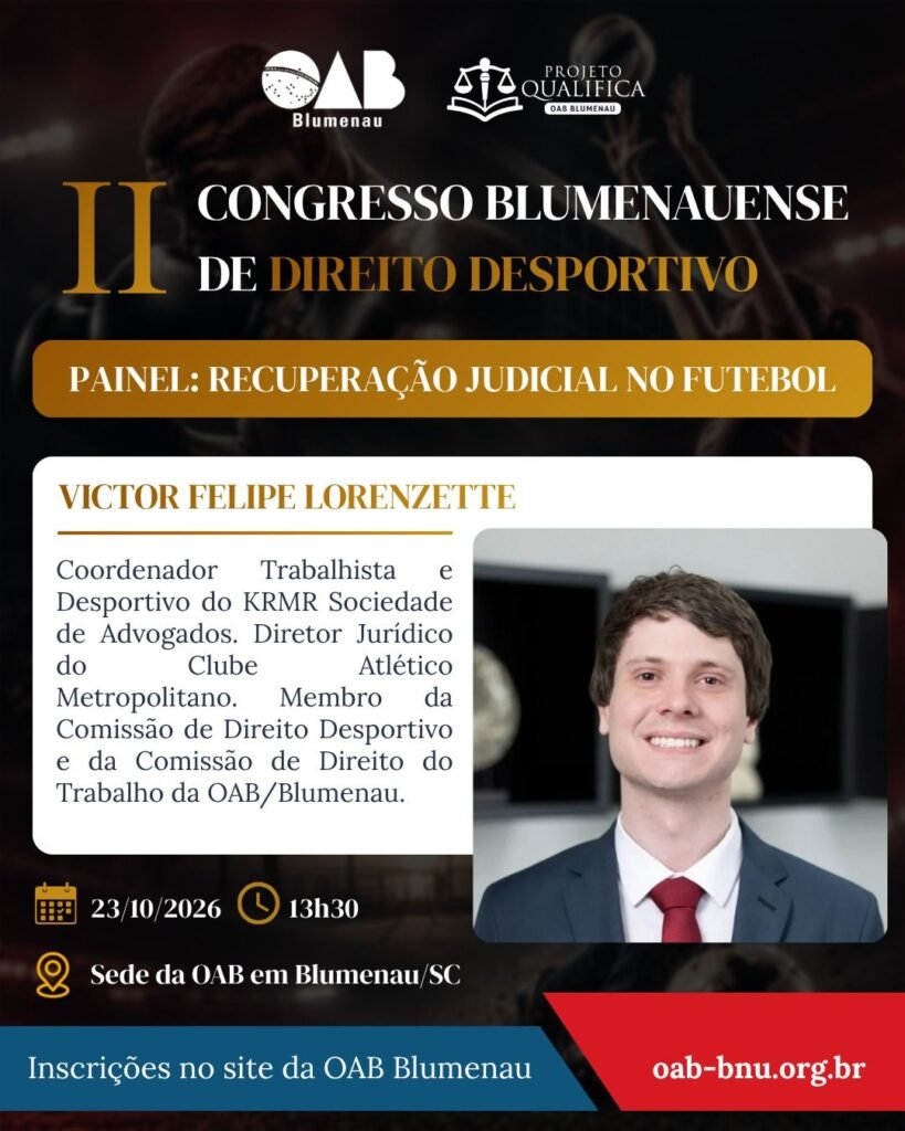 II Congresso Blumenauense de Direito Desportivo debate os desafios jurídicos e a gestão do esporte moderno