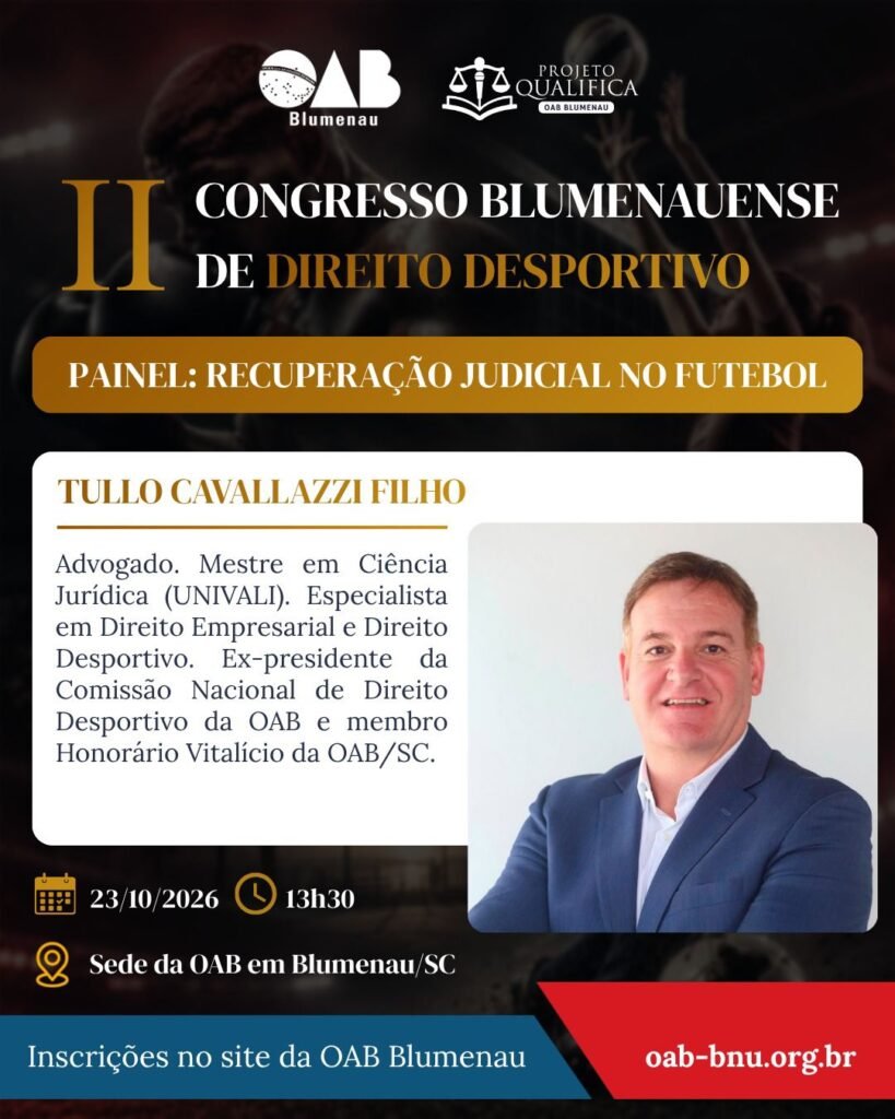 II Congresso Blumenauense de Direito Desportivo debate os desafios jurídicos e a gestão do esporte moderno