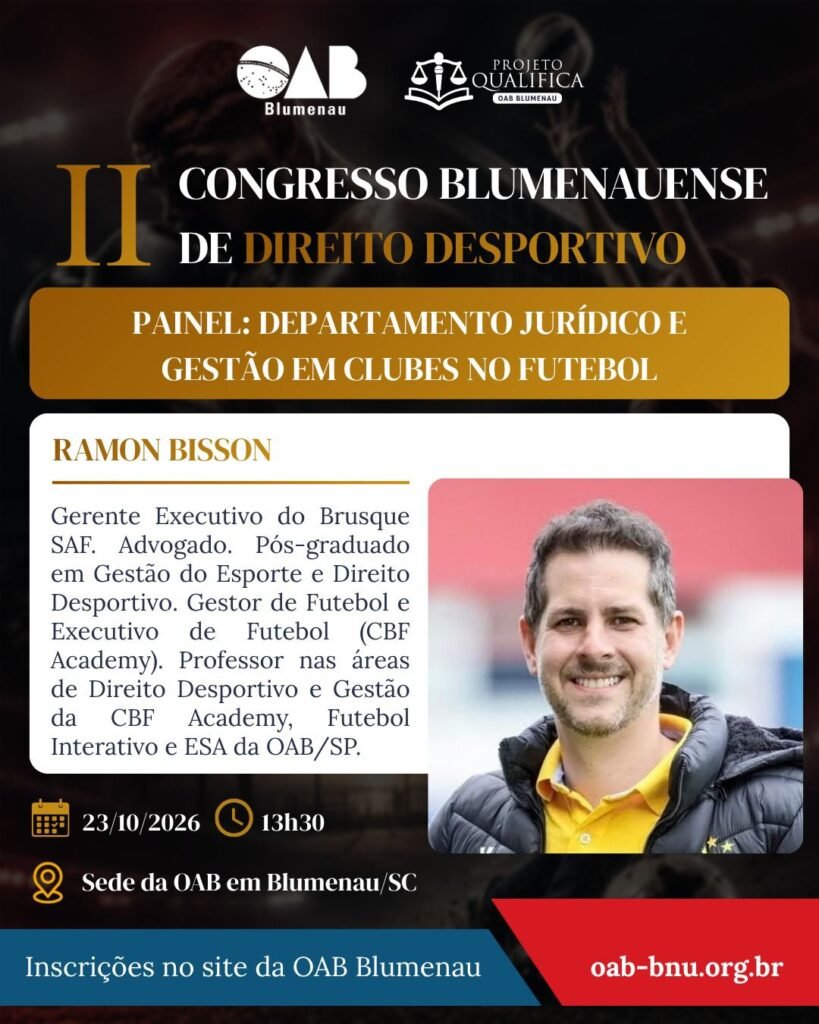 II Congresso Blumenauense de Direito Desportivo debate os desafios jurídicos e a gestão do esporte moderno
