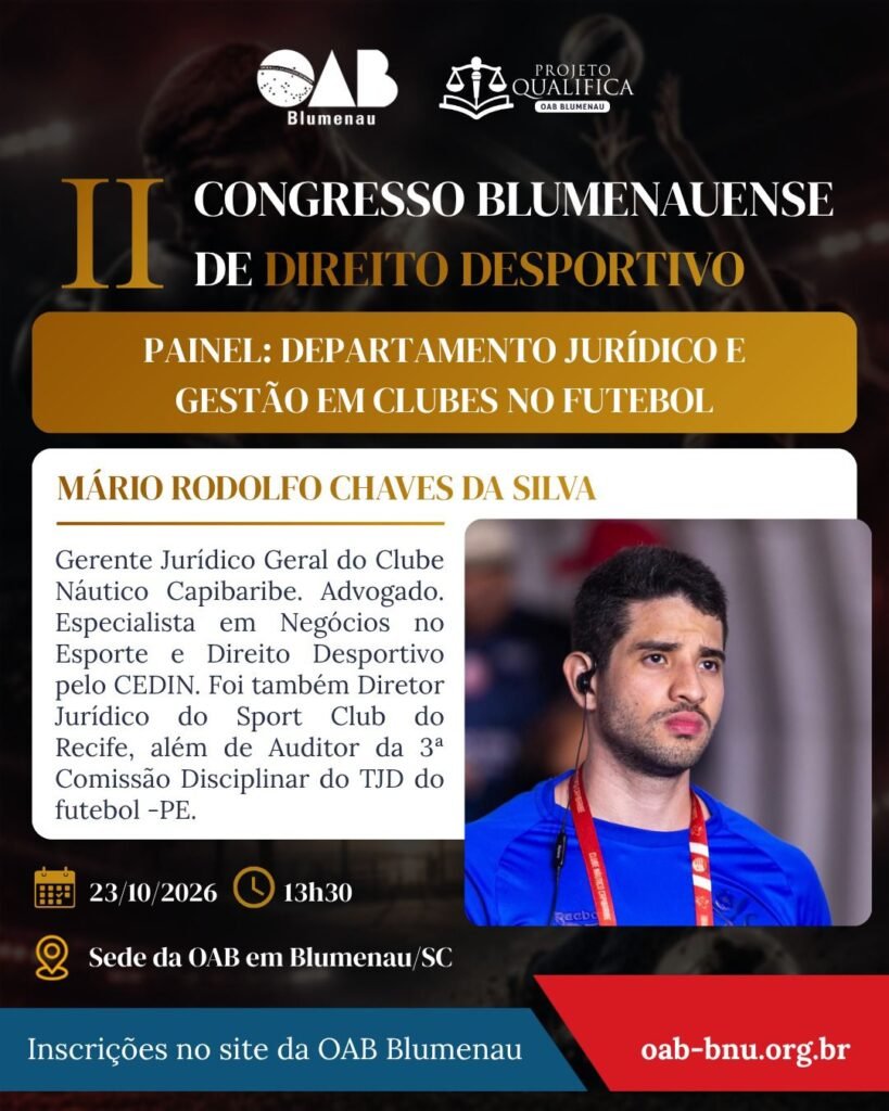 II Congresso Blumenauense de Direito Desportivo debate os desafios jurídicos e a gestão do esporte moderno