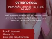 OAB Blumenau promove roda de conversa sobre prevenção e enfrentamento do câncer de mama durante a campanha Outubro Rosa