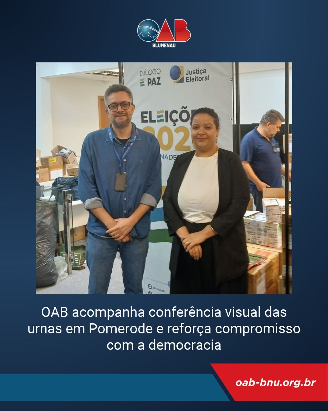 OAB acompanha conferência visual das urnas em Pomerode e reforça compromisso com a democracia OAB acompanha conferência visual das urnas em Pomerode e reforça compromisso com a democracia